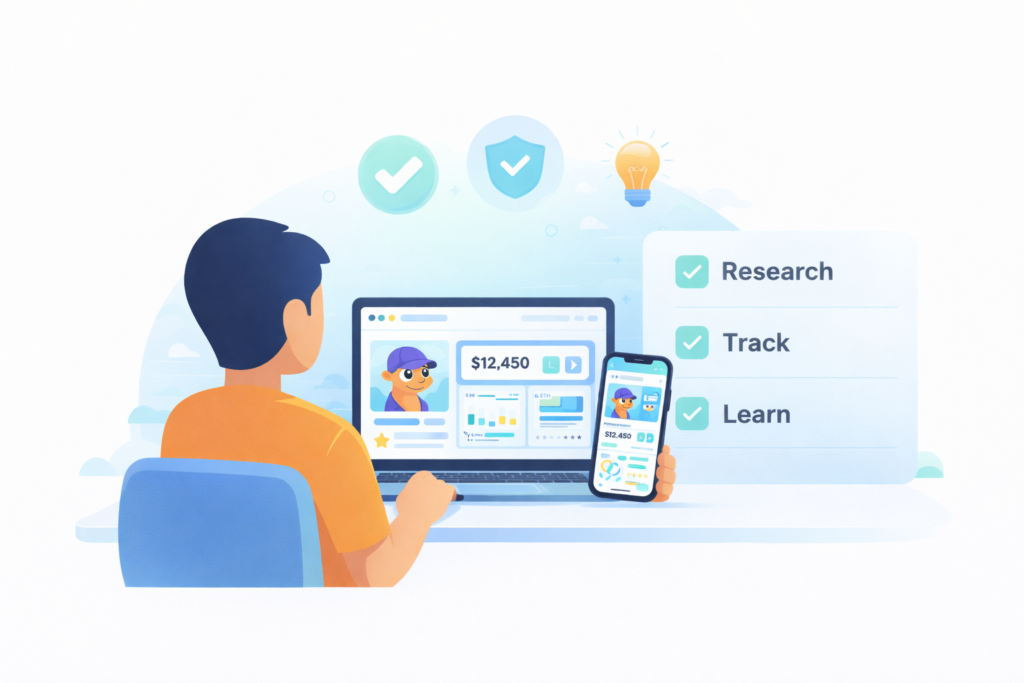 Beginner using NFT tools with confidence to research and track NFTs
