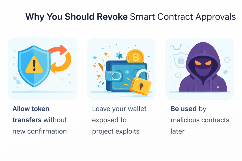 Infographic showing risks of old smart contract approvals in NFT wallets