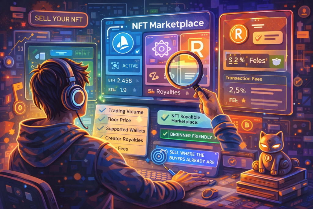 Choose the right NFT marketplace to sell your NFT based on fees, volume, and buyers