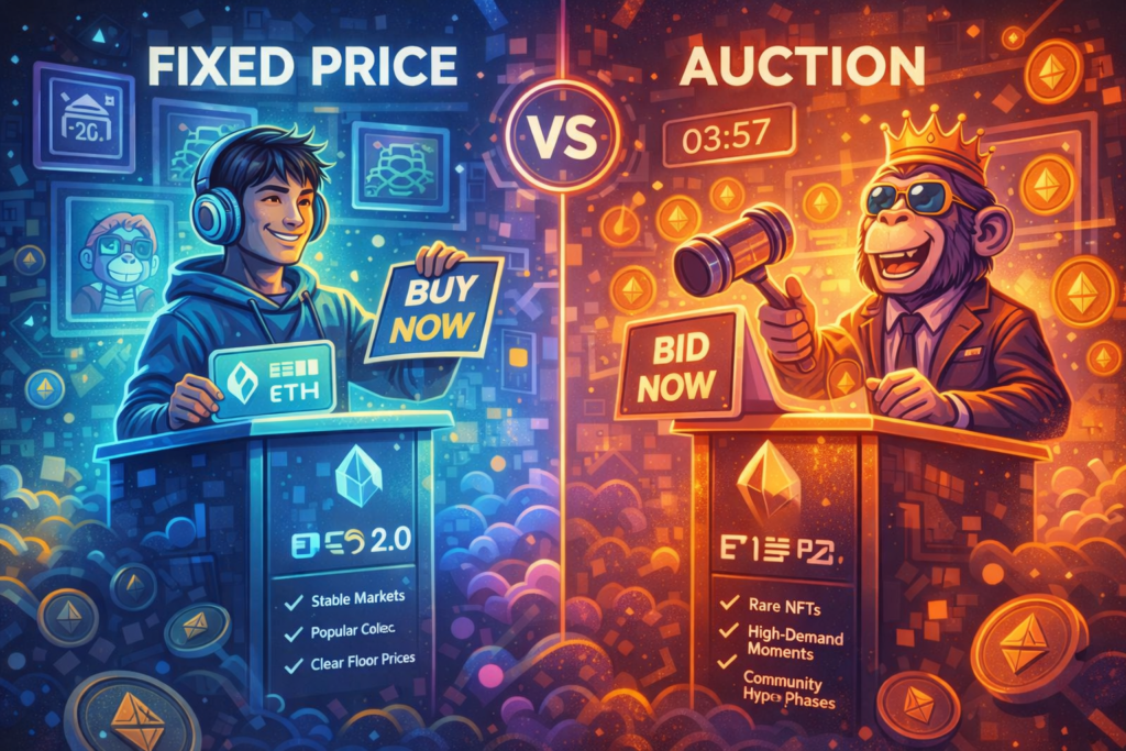 Fixed price vs auction NFT selling methods explained