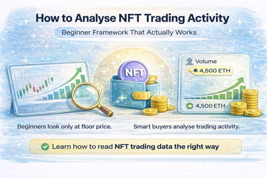 Illustration showing how to analyse NFT trading activity using volume charts and wallet data