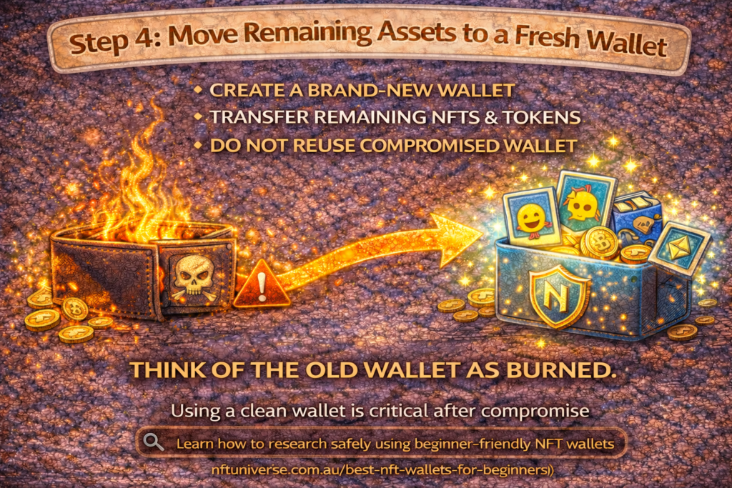 Move remaining assets to a fresh NFT wallet after compromise