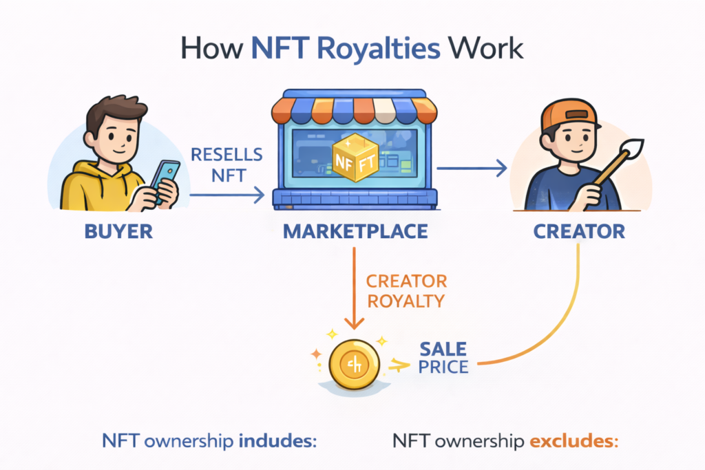 How NFT royalties work flow diagram