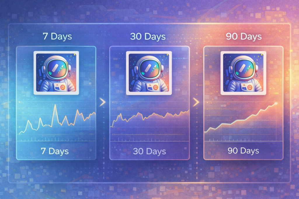 Time-based NFT performance tracking over 7, 30, and 90 days