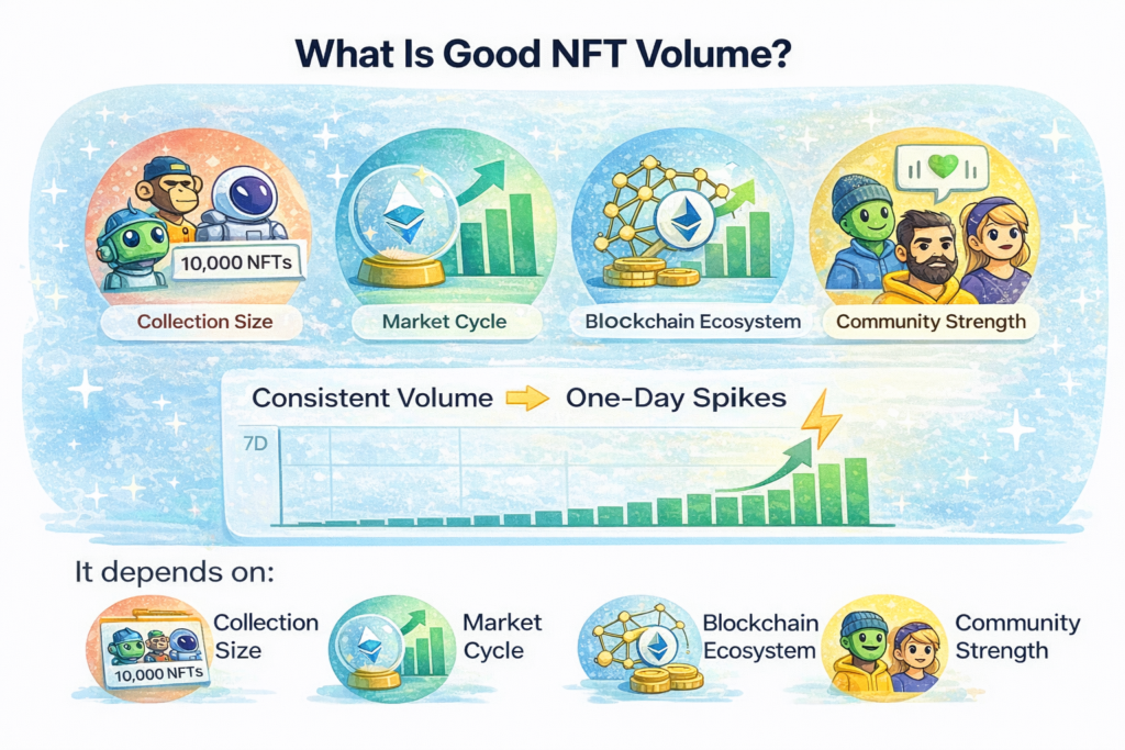 Infographic explaining what is good NFT volume and why consistent trading matters