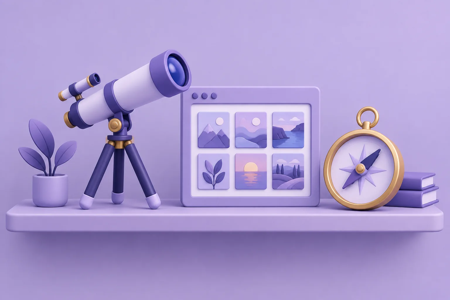 Illustration of a cartoon corkboard tracking-wall with pinned token cards, a ruler and small telescope for watching changes, lavender study.