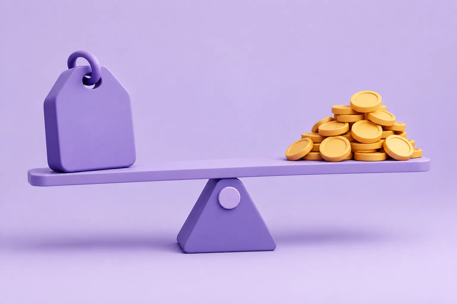 Illustration of a cartoon limbo-bar of price tags at the lowest listing, tokens watching whether it holds, lavender market.