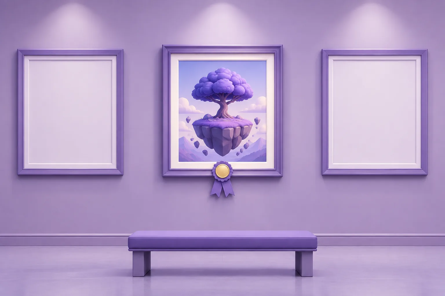 Illustration of a cartoon chain of soft rounded blocks linked in a gentle arc, a public ledger book open beneath them, lavender landscape.