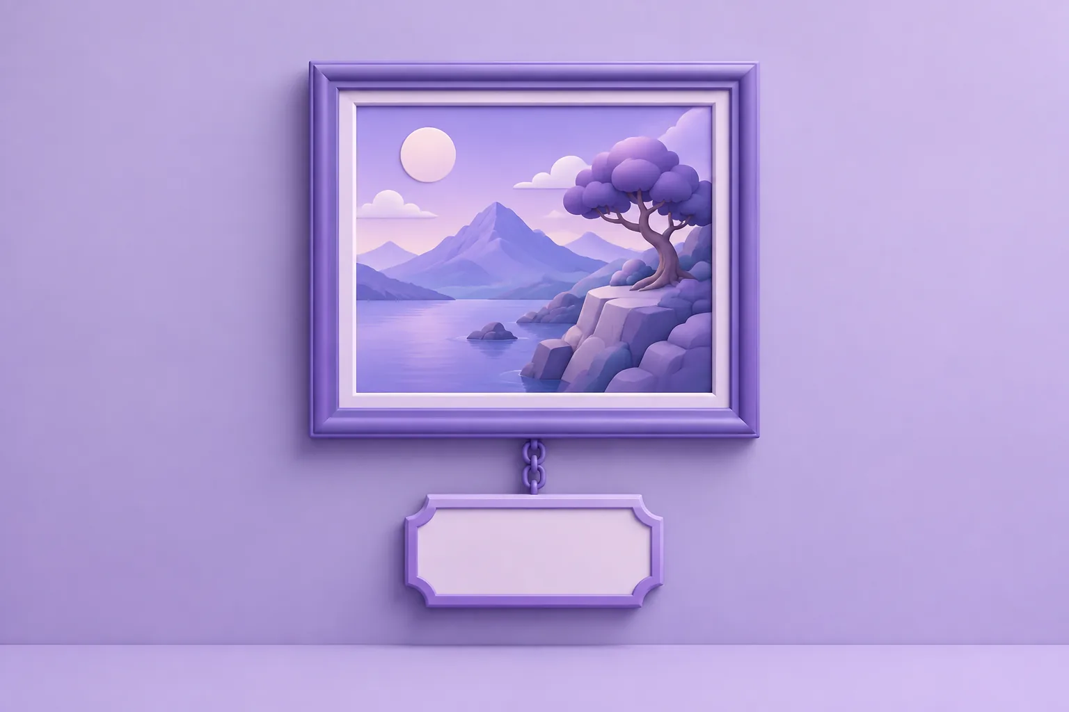 Illustration of a framed NFT with a label tag linked to it, representing NFT metadata.