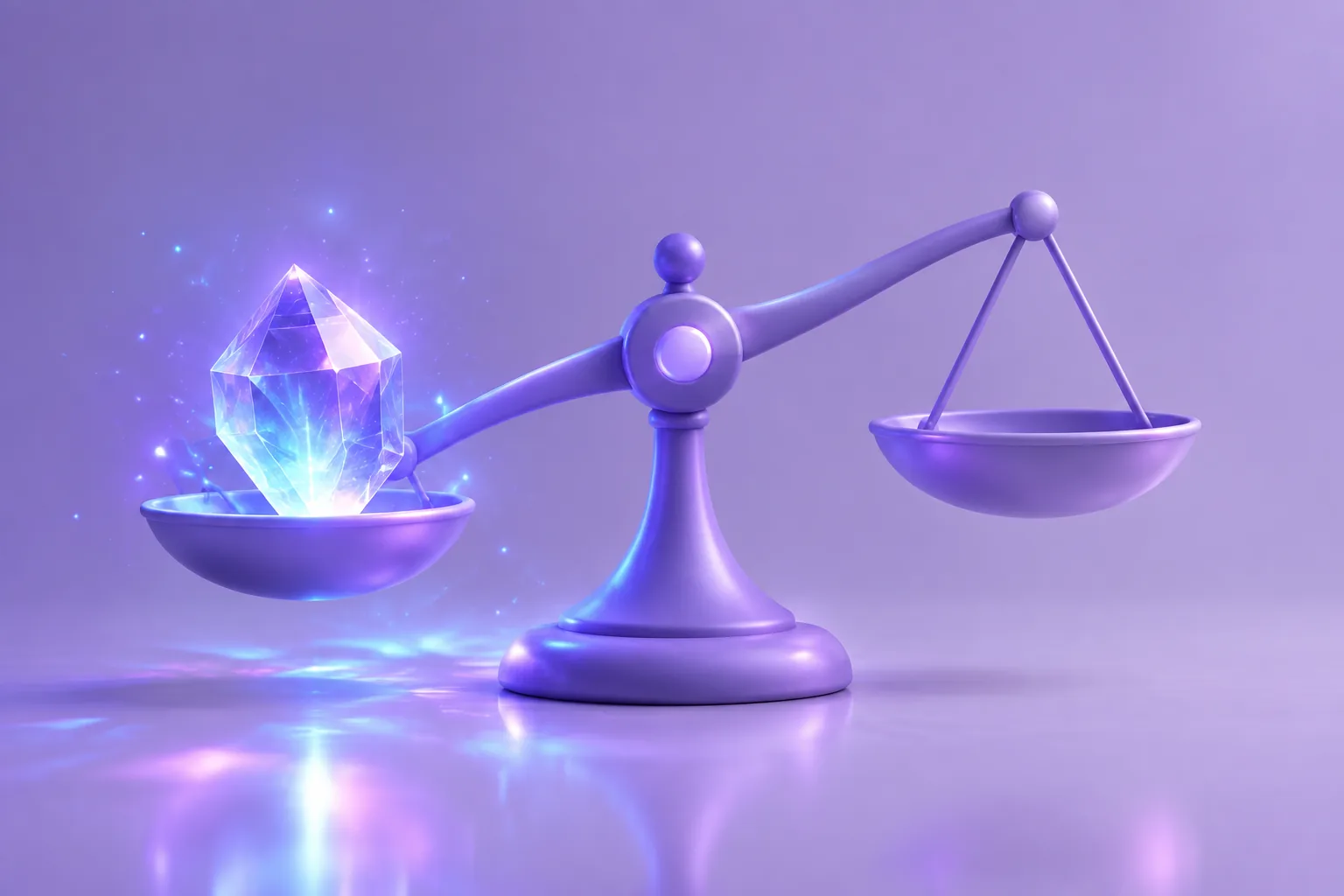 Illustration of a brass balance scale weighing a glowing token against a lit lantern, representing weighing NFT risks against safety