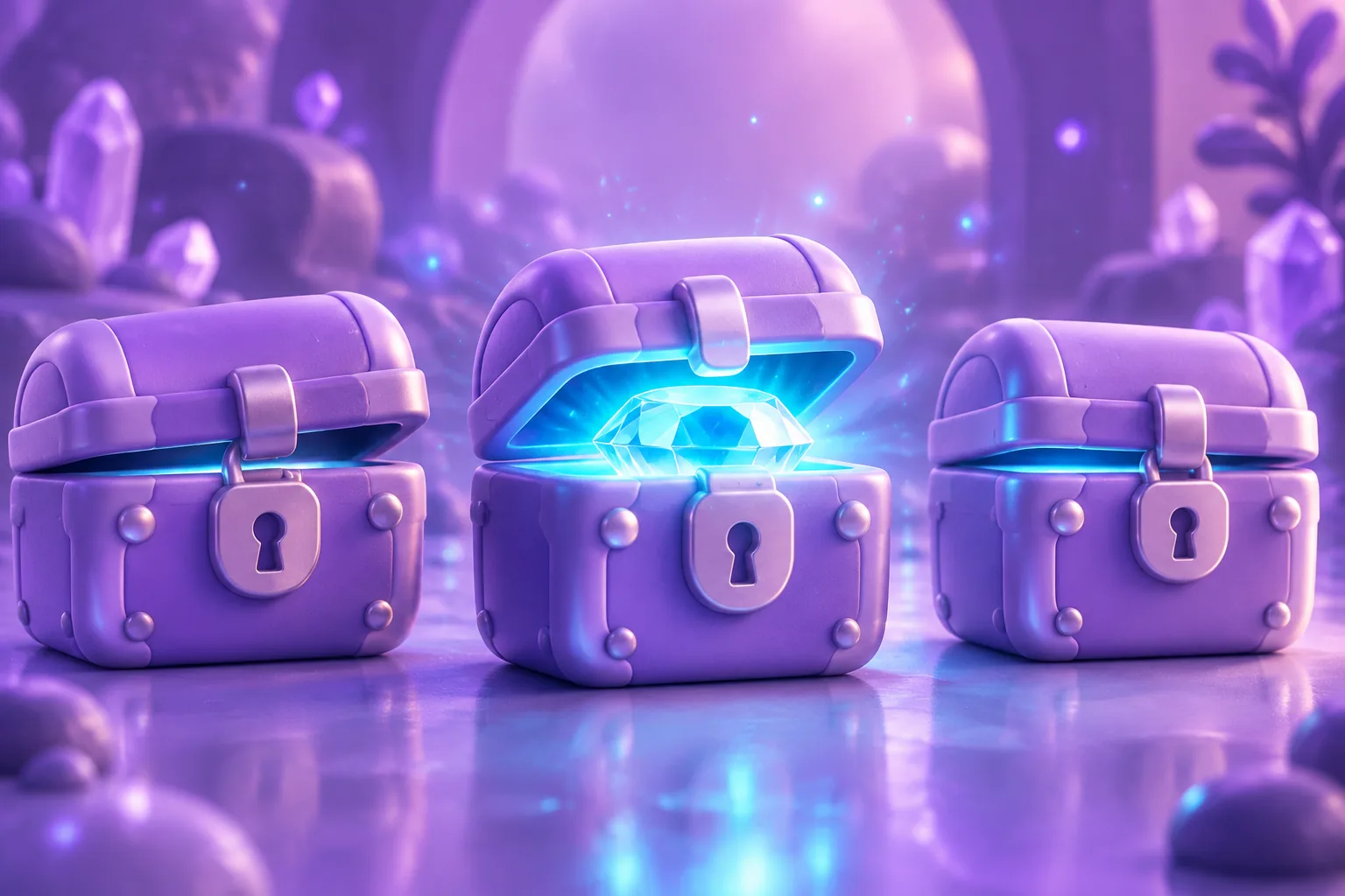 Illustration of three distinct lockboxes slightly open with a soft teal glow