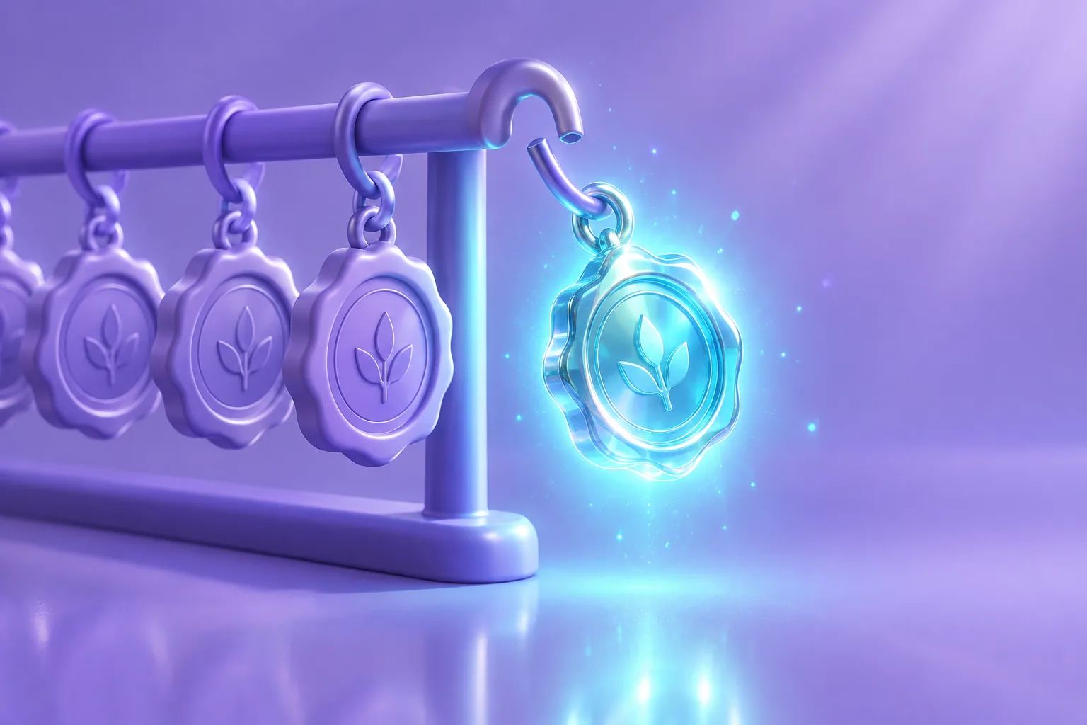 Illustration of sealing medallions hanging on a brass rail with one lifted off its hook, representing revoking a smart-contract approval