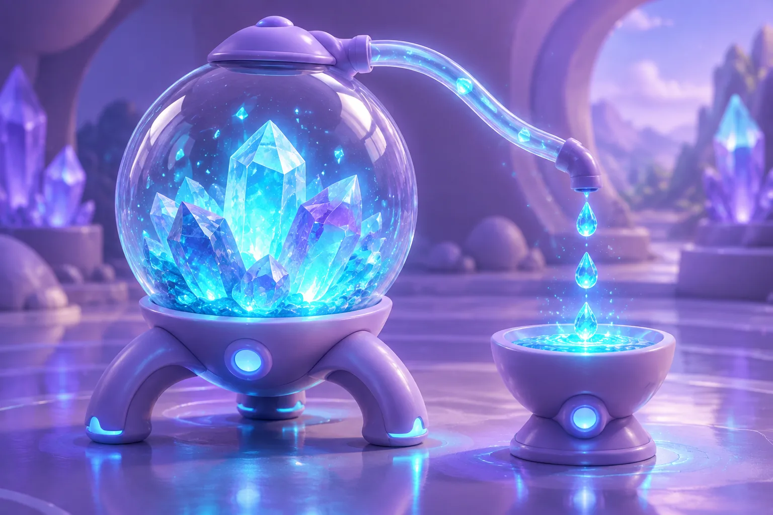 Illustration of a glass orb of glowing crystals being siphoned by a dark stream, representing how a wallet drainer steals NFTs