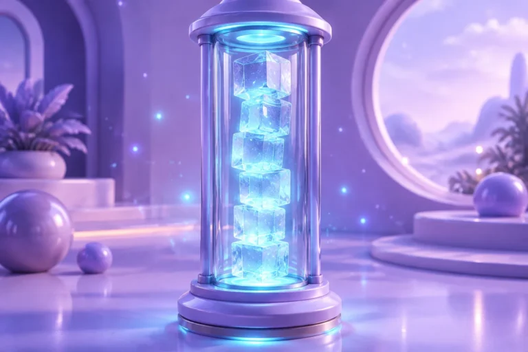 Illustration of a glass column instrument filled with glowing liquid
