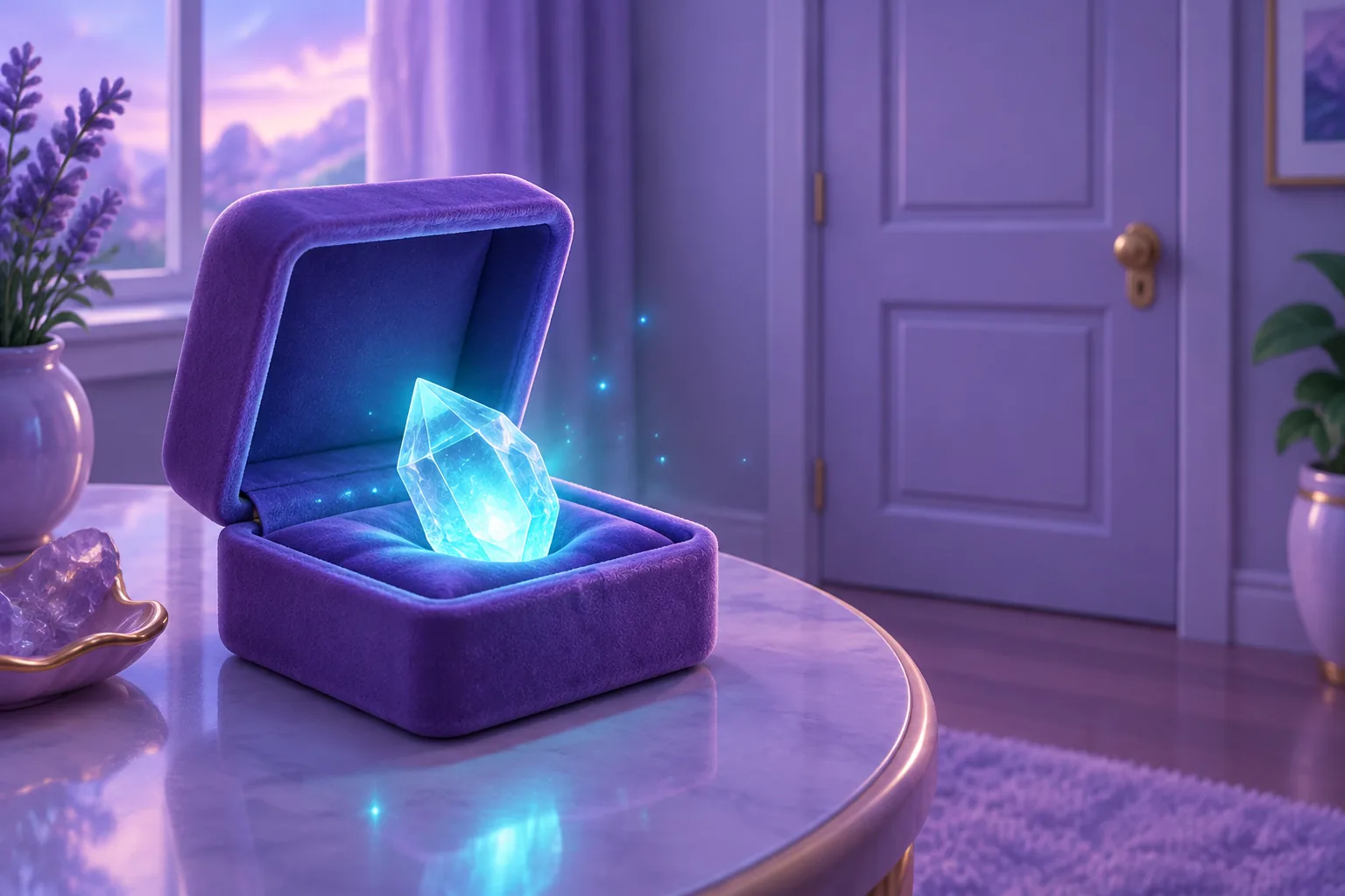 Illustration of a glowing token resting in an open velvet-lined drawer
