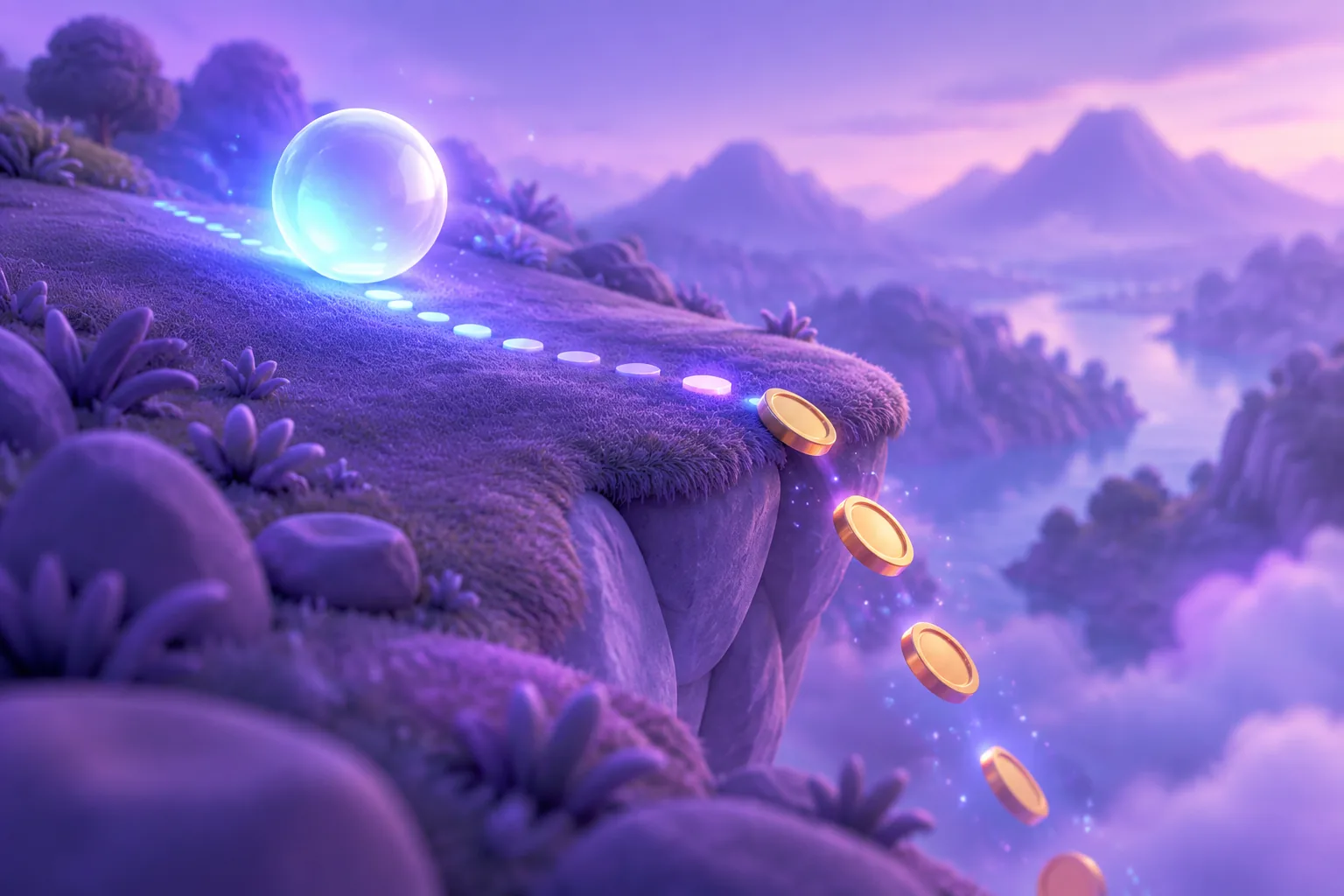 Illustration of a block-tile trail whose tiles gradually dim toward the horizon