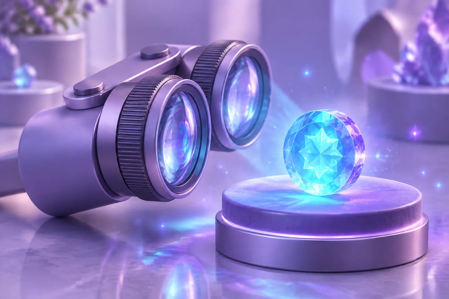 Illustration of NFT valuation shown as a series of lenses examining one gem
