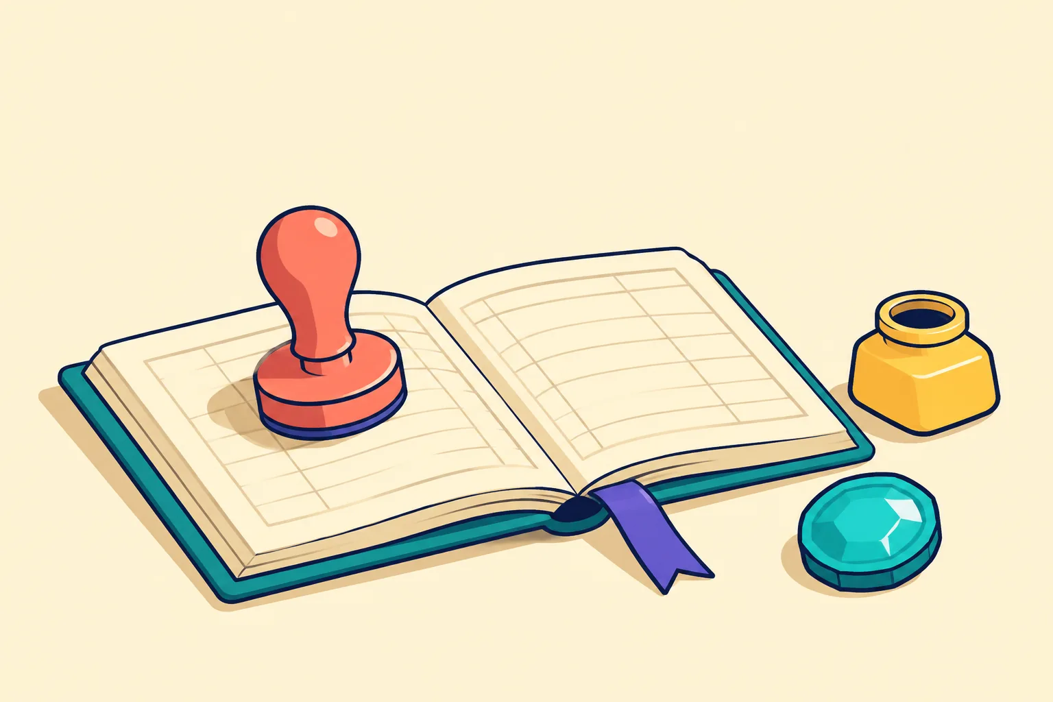 Illustration of a captain's logbook on a desk with telescope and weatherglass