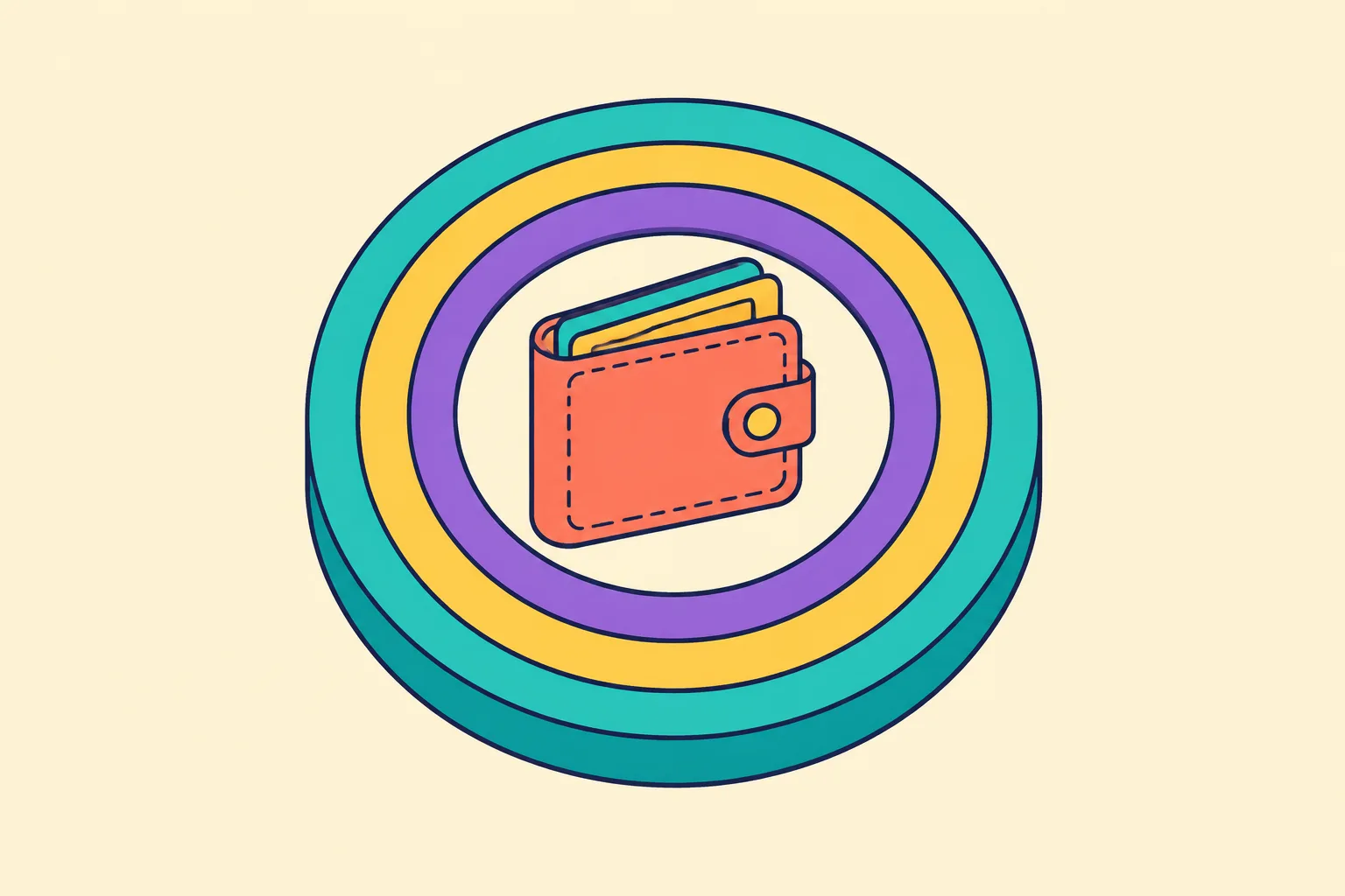 A wallet at the centre of three concentric protective rings shown in cross-section