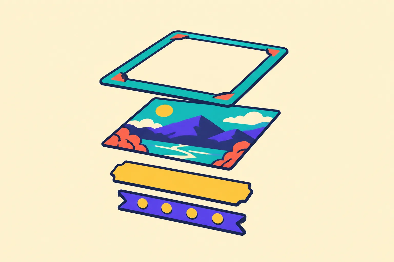 Exploded diagram of an NFT collection page shown as layered card parts