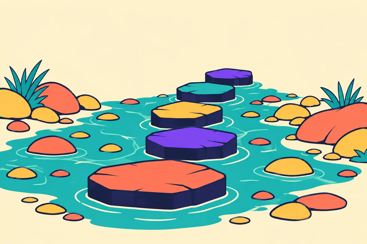 Illustration of analysing NFT activity as a path of stepping stones across a stream