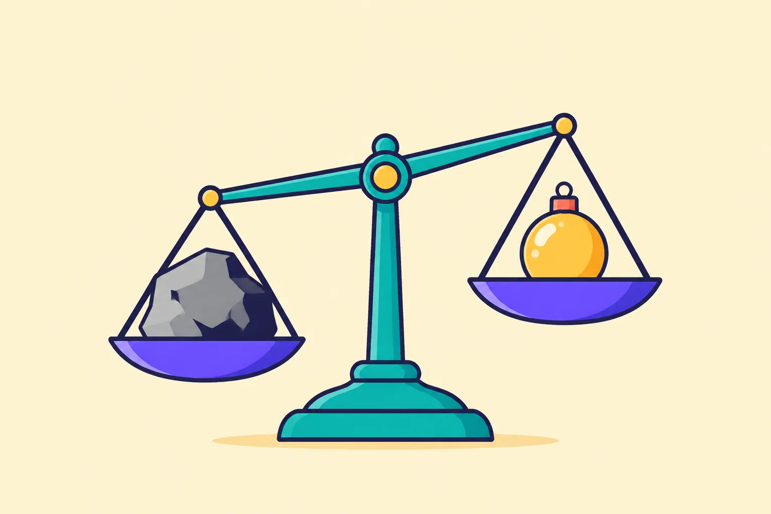 Illustration of undervalued NFTs shown as a heavy plain stone outweighing a shiny bauble