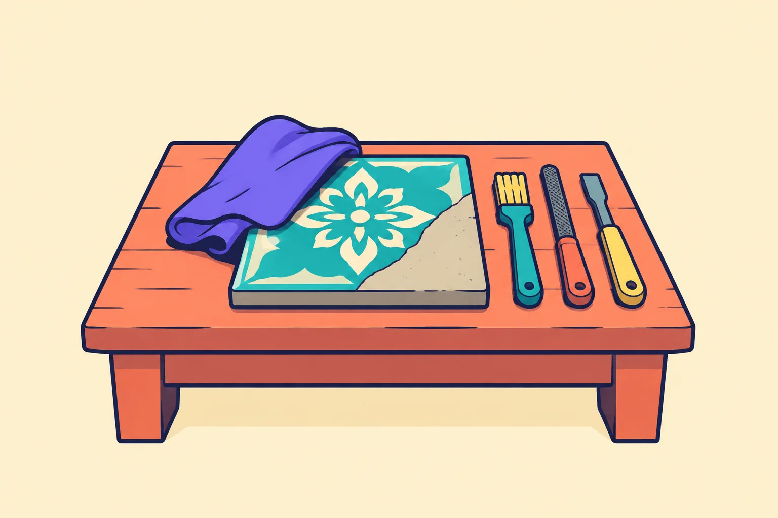 Illustration of preparing an NFT listing shown as a tile being polished on a crafting table