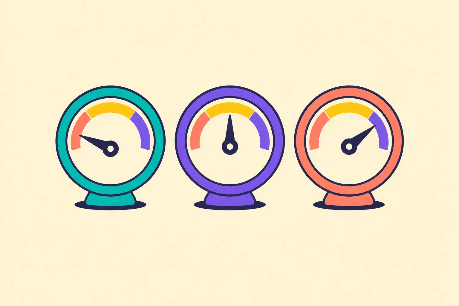 Illustration of NFT health tracking as three blank gauge dials in a row
