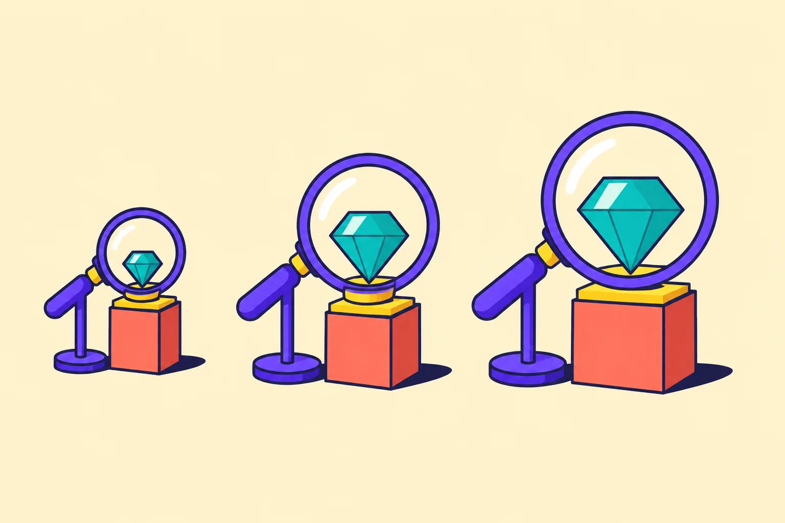 Illustration of NFT valuation shown as a series of lenses examining one gem