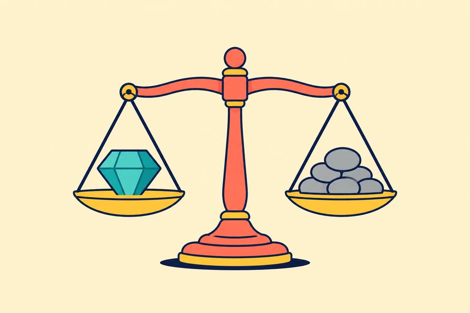 Illustration of valuing an NFT as a gem weighed against reference stones