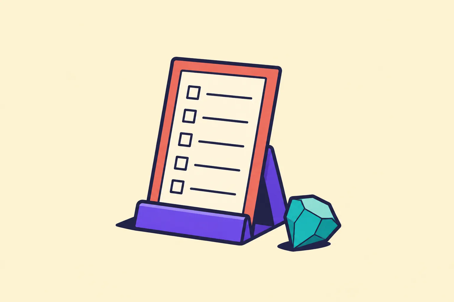 Illustration of an NFT due-diligence checklist displayed as a card of blank checkboxes