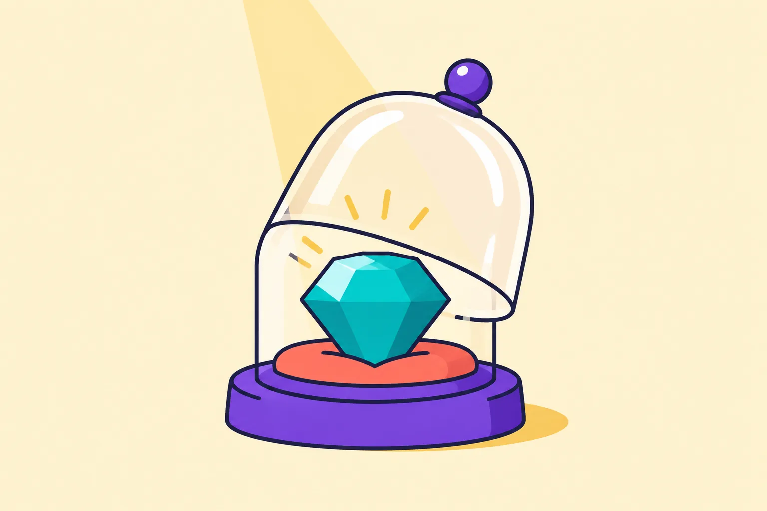 Illustration of NFT due diligence shown as a gem examined under a lifted glass cloche