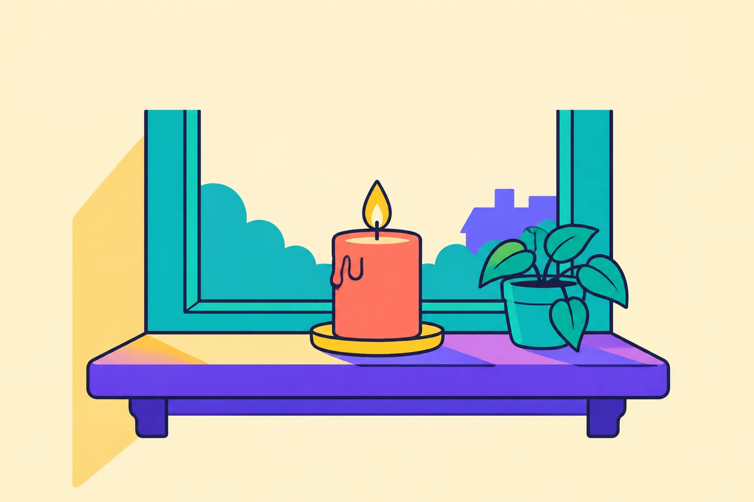 Illustration of an NFT exit window shown as a calm low candle at a sill