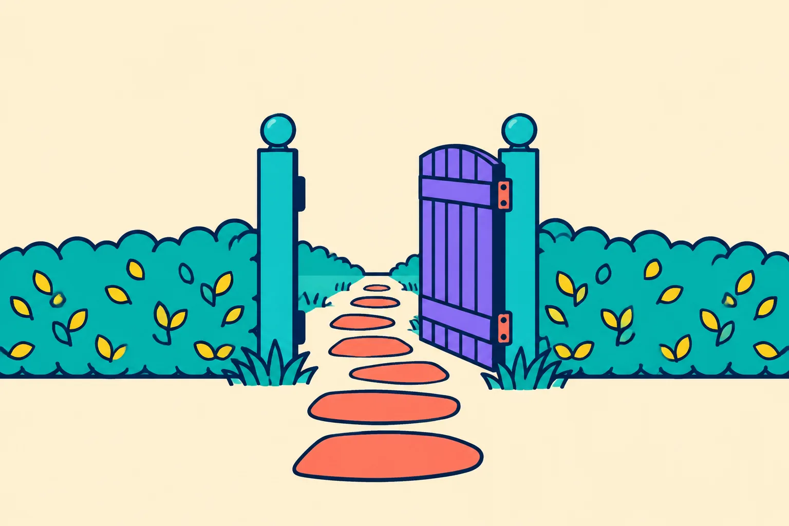 Illustration of an NFT exit strategy shown as an open gate on a stepping-stone path