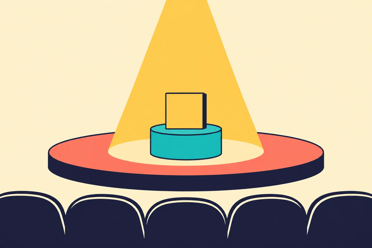 Illustration of NFT price attention shown as a tile on a pedestal under a spotlight
