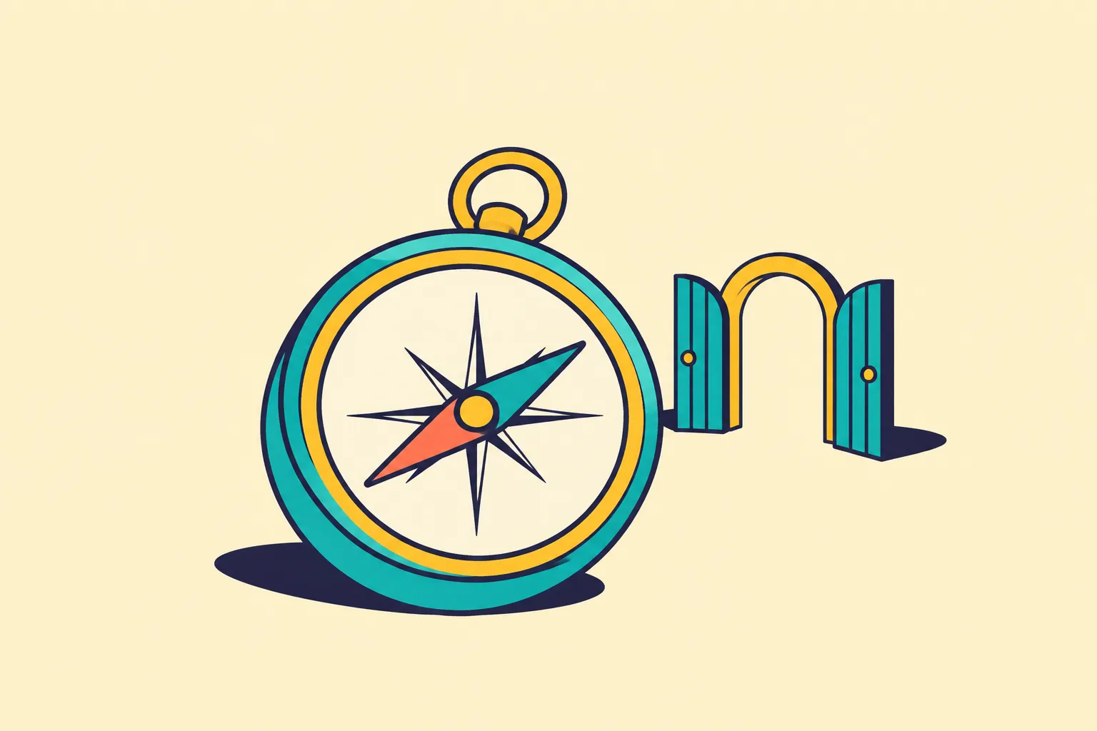 Illustration of NFT sell timing as a compass needle pointing toward an exit gate