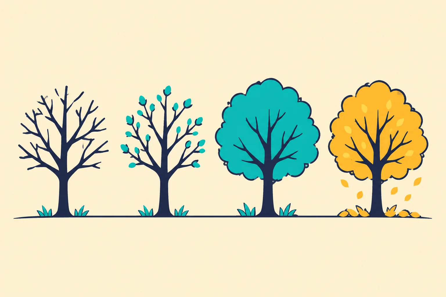 Illustration of NFT selling seasons shown as four tree silhouettes